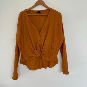 Urban Outfitters Orange Waffle Tie up shirt